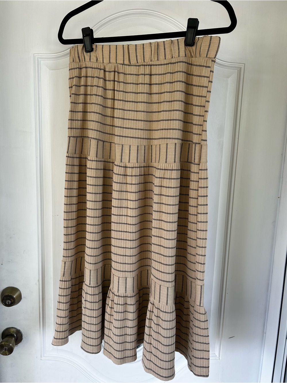 Striped Beige Midi Tiered Knit Skirt size L